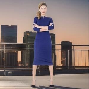 Marycrafts Navy Square Neck Midi Dress Women’s Size 14 Sheath Fit Work Office
